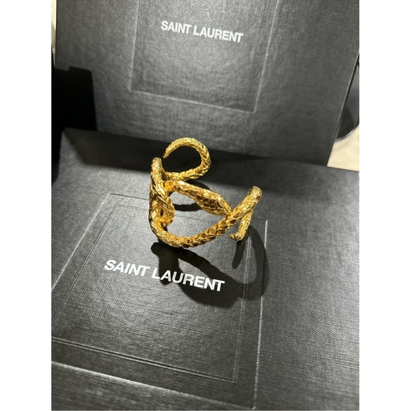 Rare Saint Laurent YSL engraved - Elegant Gold Wrap Around Snake Bracelet New - Picture 5 of 16